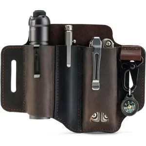 PJ29 Multitool Sheath for Belt, Leather EDC Pocket Organizer for Men, EDC Leather Sheath, Flashlight and Multitool Sheath, EDC Belt Organizer