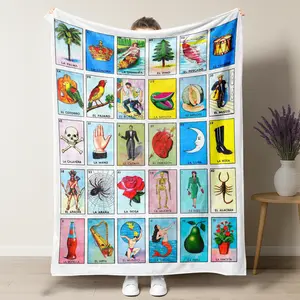 UVVUVV-Mexican Loteria Card  Blanket, Air-conditioned Room Blanket, Warm Nap Blanket for Home & Office, 1 Count Soft Warm Throw Blanket