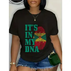 180g Printed Round Neck Short Sleeve T-Shirt Grenada It'S In My DNA Grenadian Flag Pride Caribbean T-Shirt Top Womenswear Streetwear Summer Casual Shortsleeve shirts women vintage graphic tees