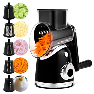 SUSTEAS Food Shredder Tool Rotary Cheese Grater – Stainless Steel Vegetable Chopper with 6 Blades, Strong Suction Cups, Easy Clean, Durable Kitchen Utensils