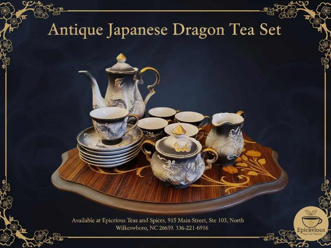 Antique Japanese Satsuma Dragon Tea Set with 24k gold inlay