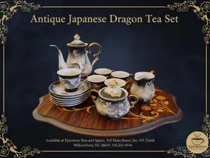 Antique Japanese Satsuma Dragon Tea Set with 24k gold inlay