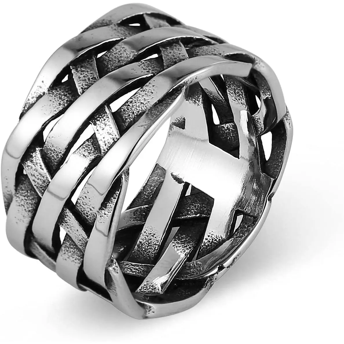 Vintage Punk Stainless Steel Woven Plaited Braided Ring for Man Women