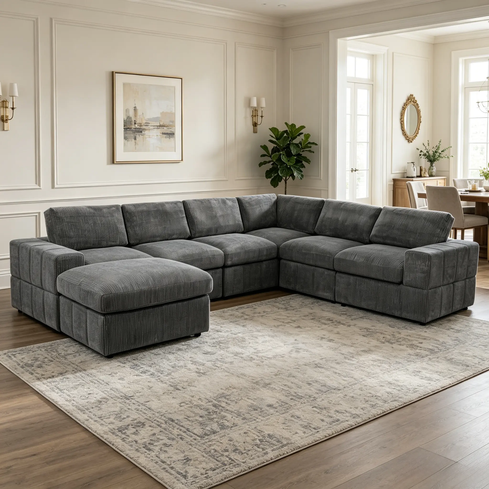 1980s Retro Dark Grey Corduroy Textured Classic Soft Indoor Sofa - Fixed Arms, Assembly Required, Exquisite Details, Practical Eye-Catching Design for Spacious Rooms (1980s Retro, Bundle Set, Classic 70s-90s Style, Comfy Living Room Furniture), 1980S Retr