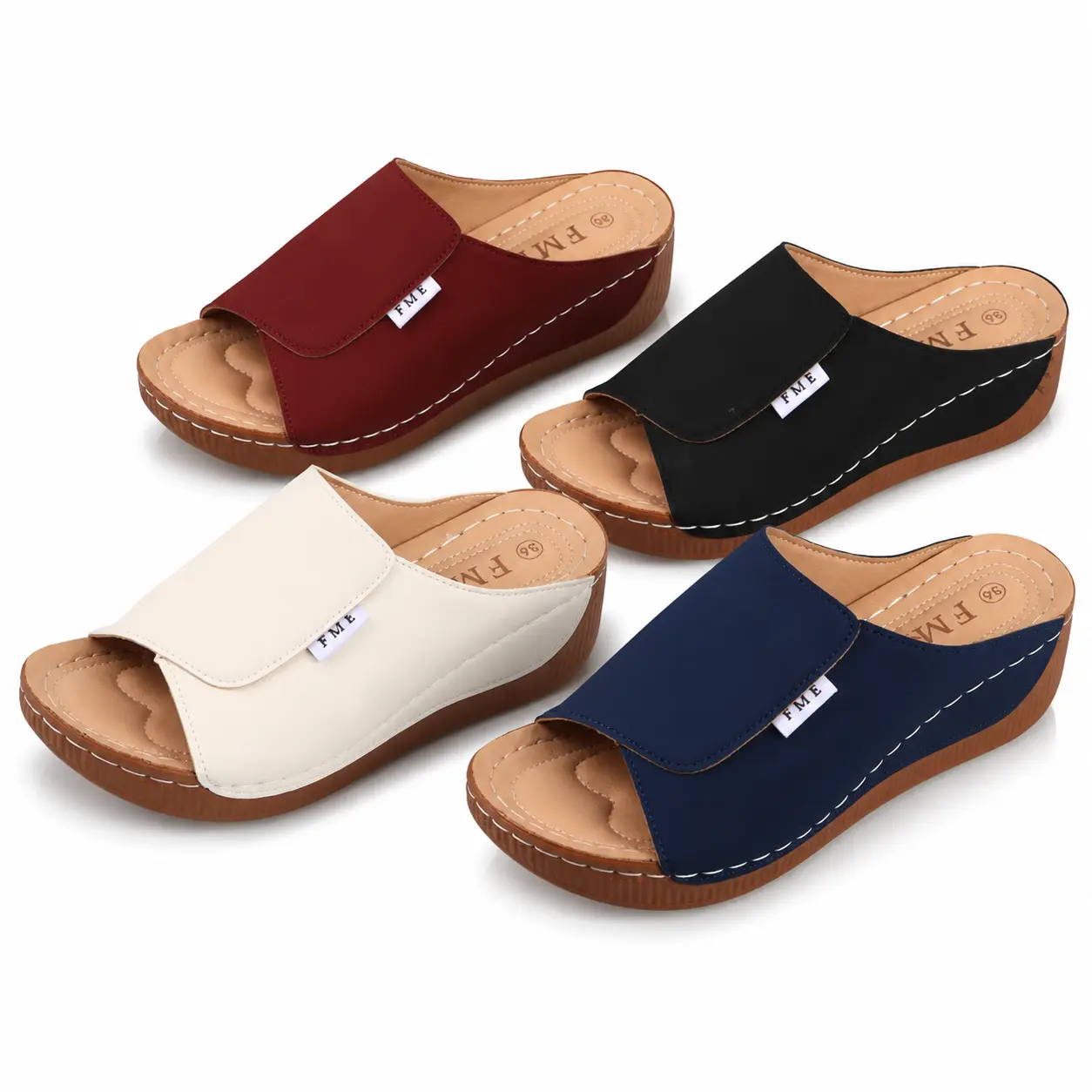 Women's Comfortable Peep Toe Wedge Heel Sandal Slides - PU Inner, Height-Boosting, Slimming, Versatile for Business, Casual Daily Wear