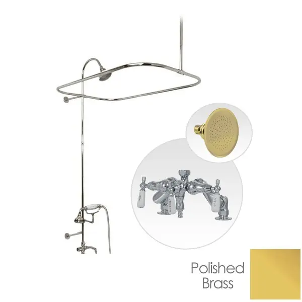 Solid Brass Clawfoot Bath Shower Enclosure Kit Set, 54-Inch Deck Mount with Downspout Faucet and Bathroom Shower Head