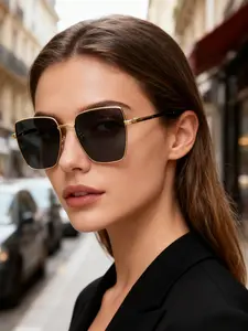 Women's High-End UV Protection Sunglasses, Fashionable Gradient Large Frame Metal Sun Glasses, Stylish Face-Shaping Eyewear, Fashionable Frames Sunglasses