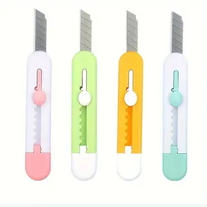 4pcs Retractable Compact Box Cutter Set with Safety Lock, Keychain Hole & Rear Clip - Plastic & Steel Office Cutting Supplies for Crafting, Office Use (9x2 cm/3.54x0.79 inches)