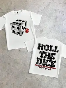Men's Loose Fit Fashion Print T-Shirt, Vintage Dice Pattern, Casual Daily Wear, Unisex, Young College, Streetwear