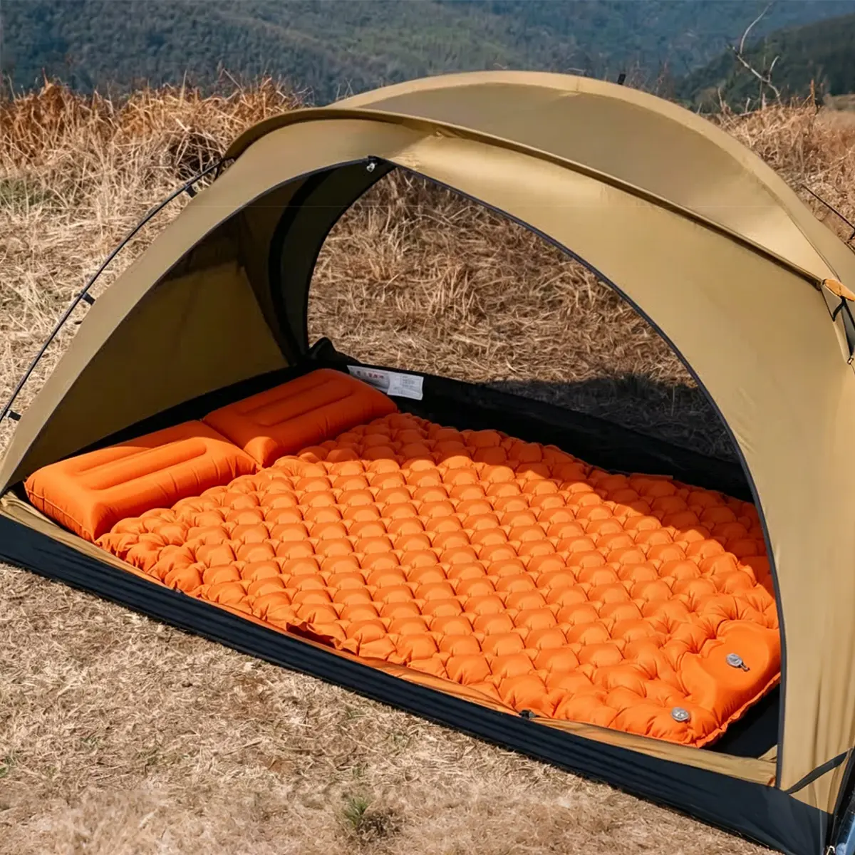 2-Person Ultra-Light Nylon TPU Self-Inflating Sleeping Mat with Built-in Pump, Waterproof Backpacking Camping Pad, Multicolor