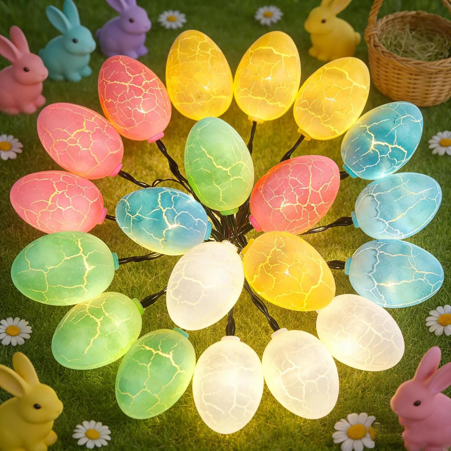 Easter Lights Battery Operated Easter Decorations Egg Lights 10FT 20LED Crack Colorful Eggs Fairy Light 8 Modes Timer for Home Bedroom Window Party Indoor Outdoor Tree Spring Easter Decor, Warm