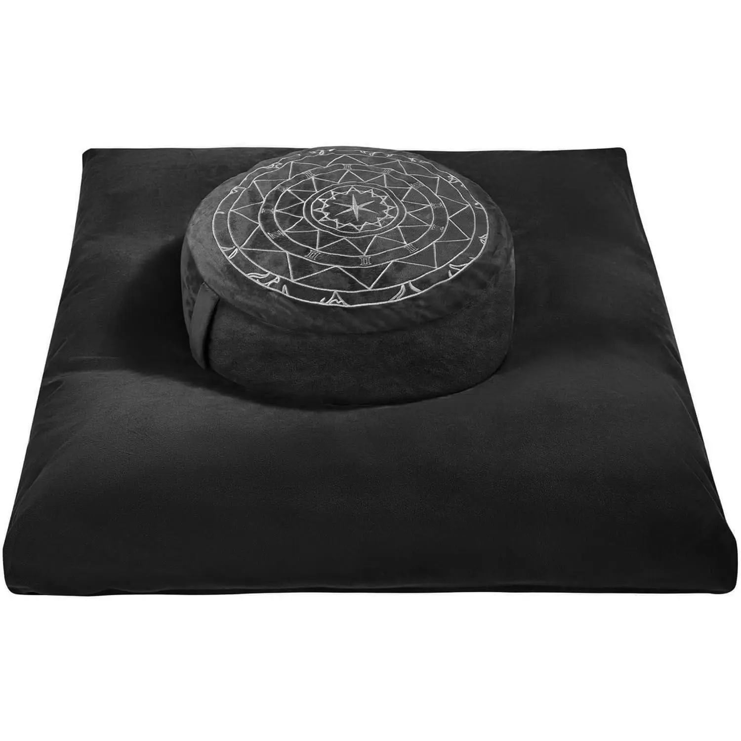 Women's Large Memory Foam & Buckwheat Hull Meditation Cushion Set - Ergonomic Support, Organic Velvet Cover, All-Season Durable Comfort, Yoga Use (Black)