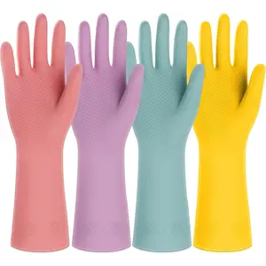 Colorful Cleaning Gloves 4-Pack |   Reusable Rubber Kitchen Dishwashing Gloves for Dishes, Laundry & Chores