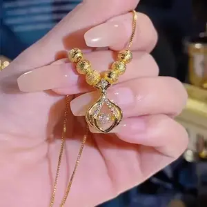 Gold Lucky Bag Pendant Necklace for Women, Simple Chic Design, Fashion Collarbone Chain Jewelry DZXL2134