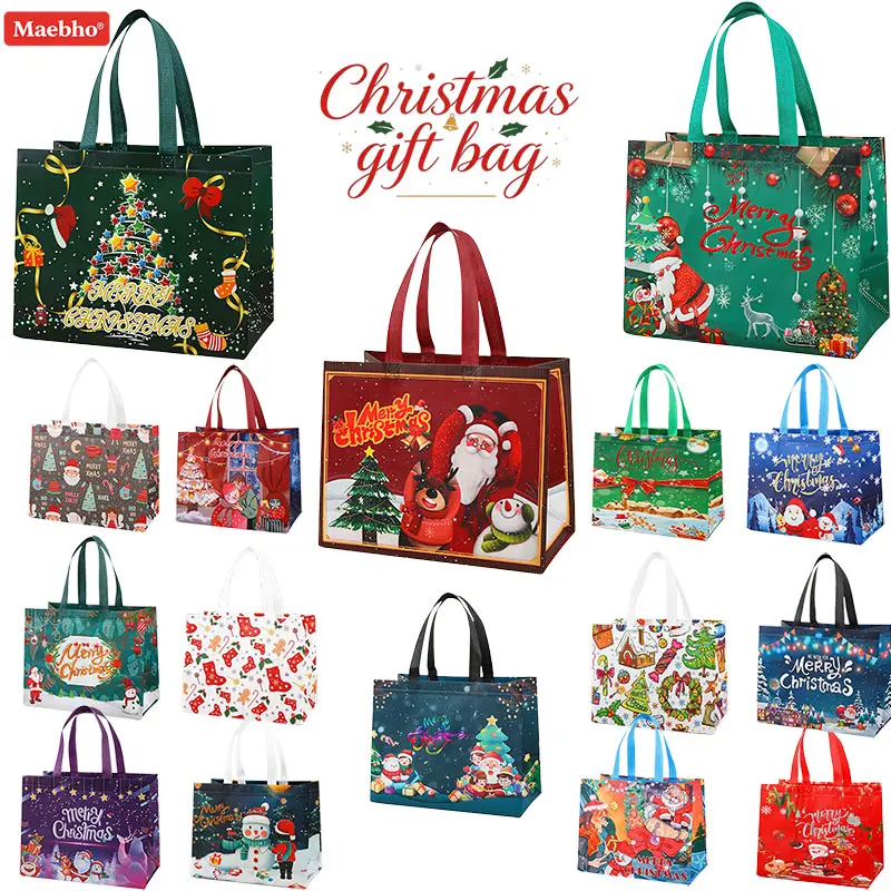 16PCS Christmas bags Party Bags & Gifts - 16 Styles of Christmas Themed Gift Bags for Festive Occasions and Holiday Gifting tote foldable shopping storage heavy-duty Reusable