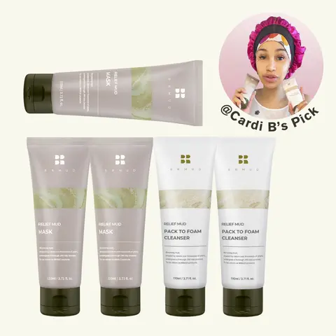 [Cardi B’s Pick] BRMUD Glow & Detox Skin Care Pack - 2+2+1 FREE Items, Free Mud Mask Gift, Gentle Daily Foam Cleanser, Deep Pore Care, Smoothing, Oily Skin Purify, Vegan