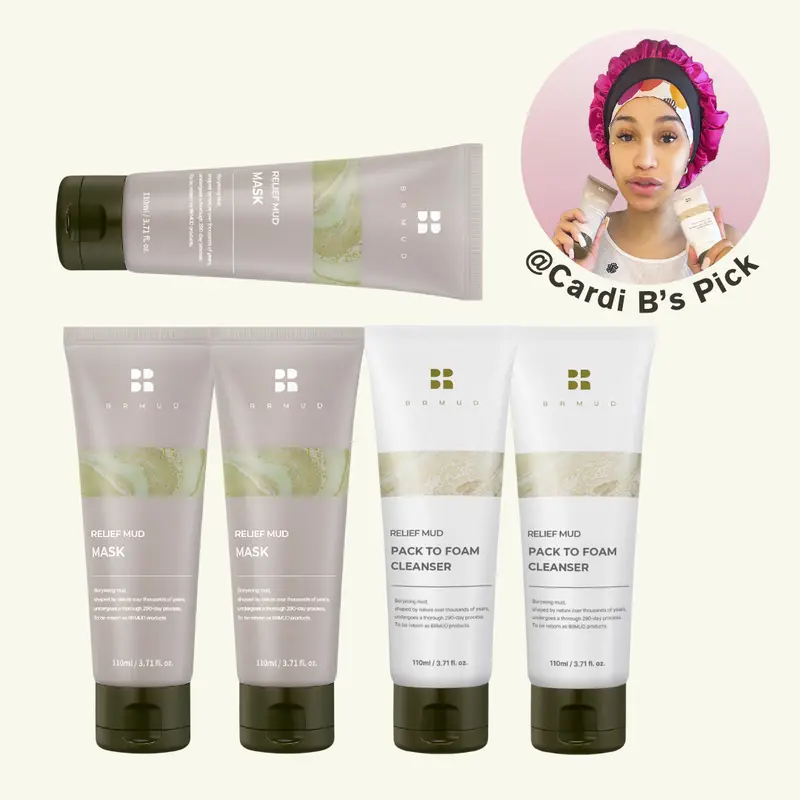 [Cardi B’s Pick] BRMUD Glow & Detox Skin Care Pack - 2+2+1 FREE Items, Free Mud Mask Gift, Gentle Daily Foam Cleanser, Deep Pore Care, Smoothing, Oily Skin Purify, Vegan