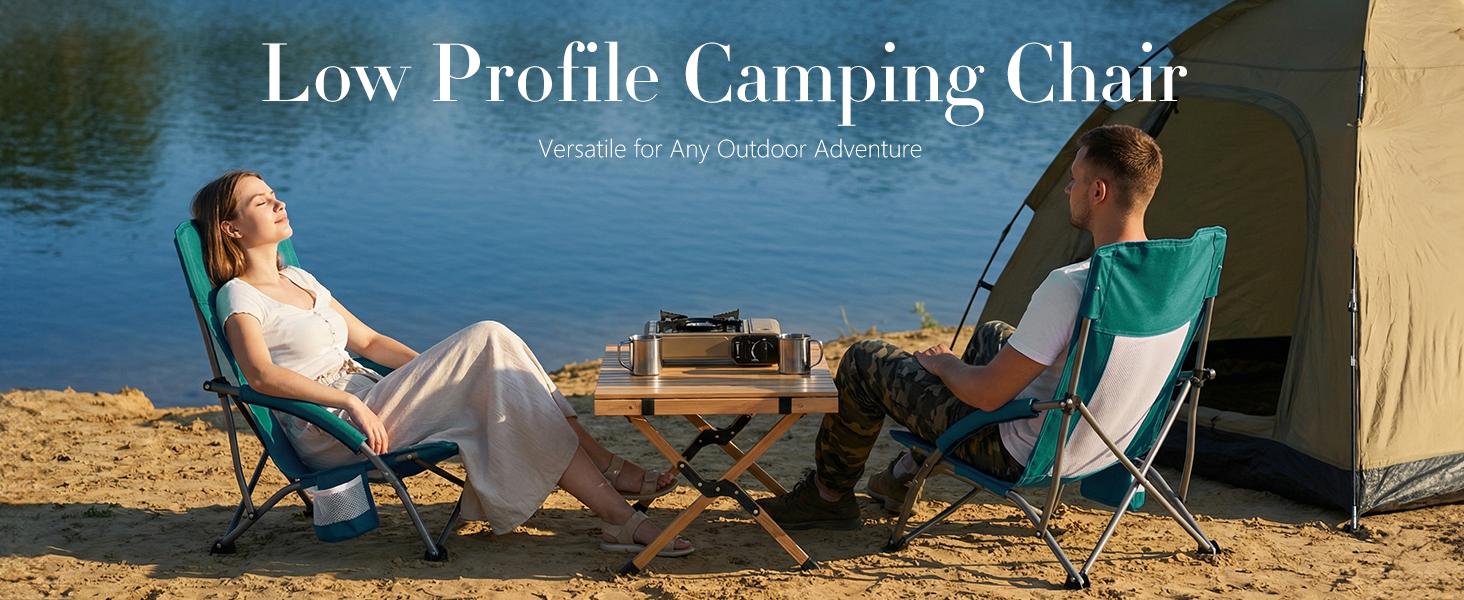 Portable Folding Camping Chair with Storage Pocket & Carrying Bag, 250 LBS Support, Mesh Breathable Back, Backpacking Chair for Hiking Fishing Picnics Beach