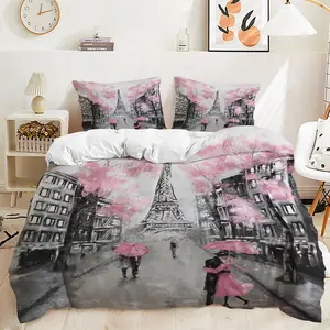 2/3Pcs Chic Inspired Duvet Cover Set, Elegant Black and White Bedding Set with Pink Accents, Perfect for Romantic Bedroom Decor, Soft and Cozy Fabric, Ideal for Style and Comfort Lovers，Includes 1 or 2 Pillowcase - No filling/Zipper Closure