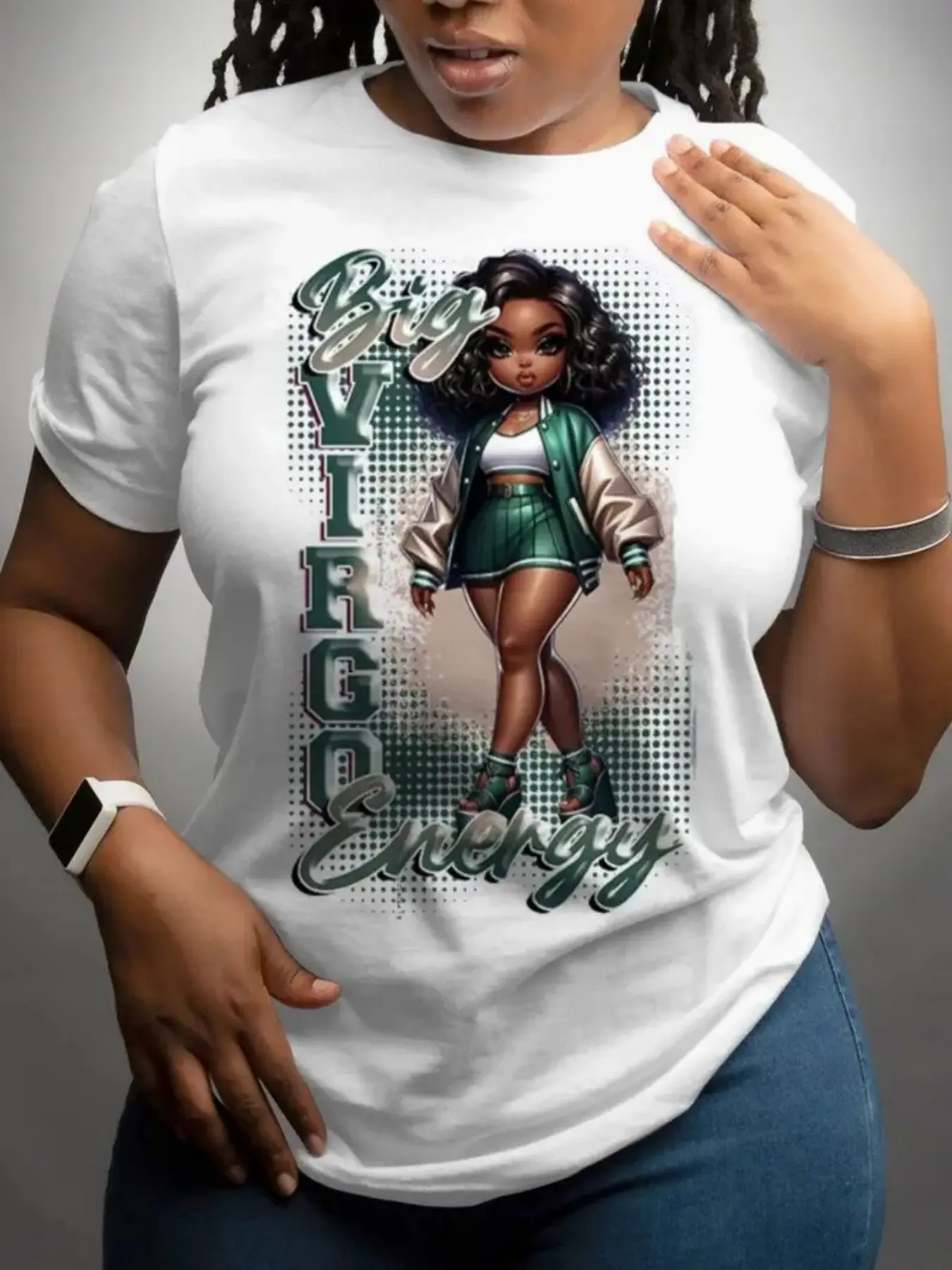 Women'S  Virgo Zodiac Pattern T-Shirt - Casual Short-Sleeve, Round-Neck, Loose-Fitting Top Featuring a Virgo Female Astrology Design, Suitable for Everyday Wear in Spring And Summer And As Virgo Season Clothing, with Geometric Pattern Print