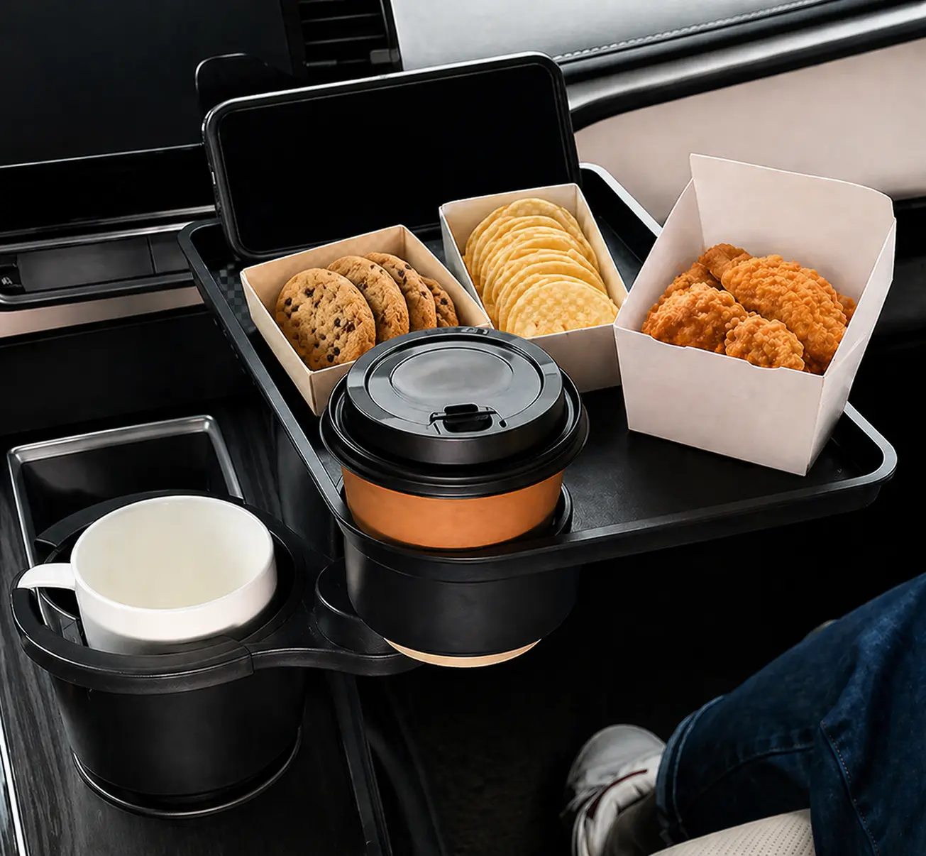 Car Interior Organizers - 360° Rotating Dual Cup Holder Expander, Compact Durable Black Interior Accessory, Dual Holders Rotates 360°, Fits Most Cars, Holds Drinks Snacks Phone for Everyday Driving Road Trips