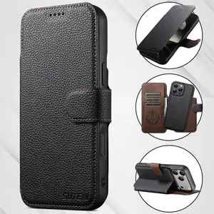 Wireless Charging Compatible Phone Case, Detachable 2-In-1 Magnetic Wallet Strap, Flip Cover & Magnetic Buckle Stand for iPhone 17/16/15/14/13 Pro/max
