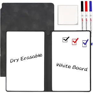 Whiteboard Notebook  Dry Erase Whiteboard with Pen and Wiping Cloth A5 Portable Dry Erase Pad with PU Cover White Board for Notes Lists Memo Message Presentation (Black)