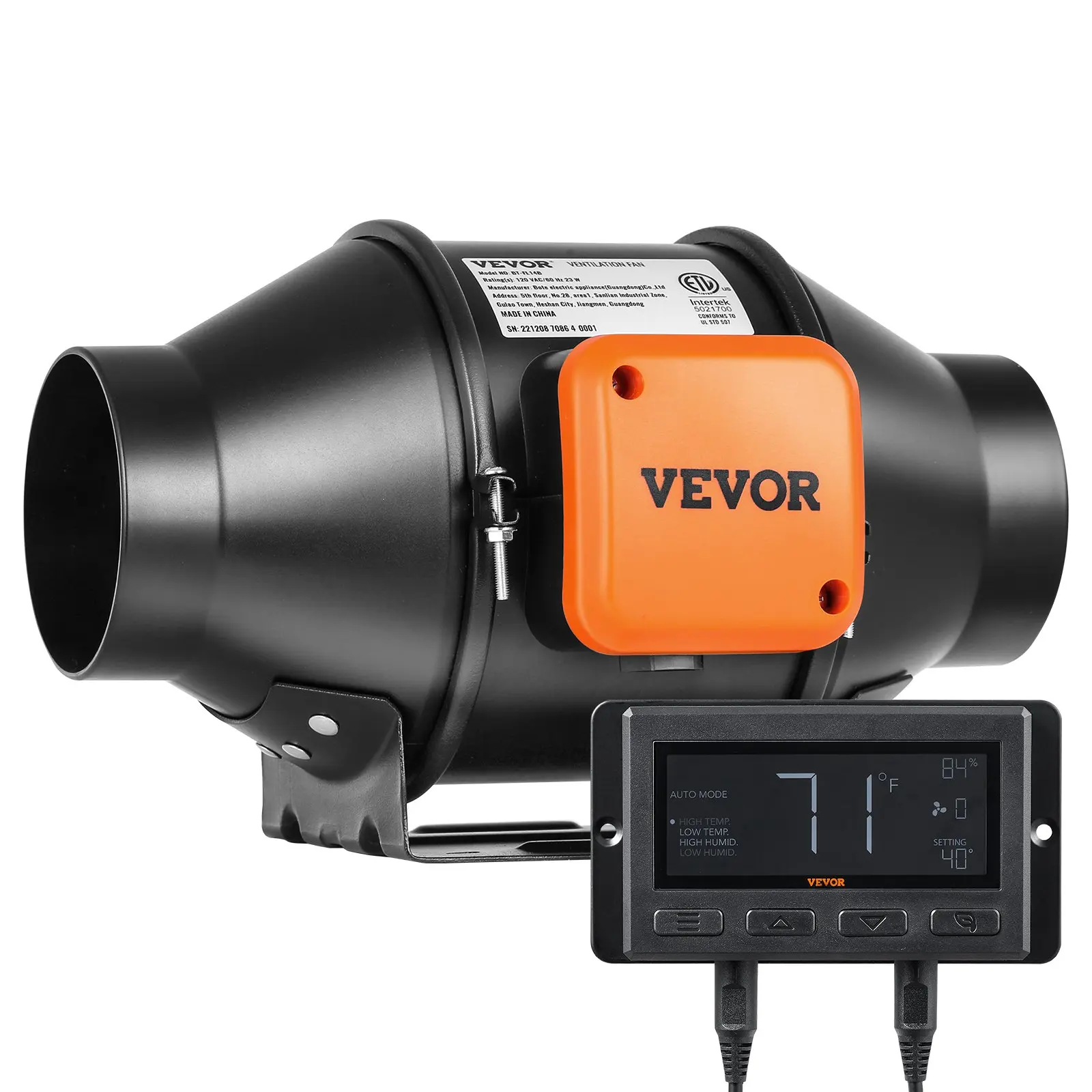 VEVOR 4-Inch Inline Duct Fan, 205 CFM Flow Quiet Energy-Efficient EC-Motor Ventilation Fan with Boost Mode & Temperature Ctrl, Compact Unit for Indoor Grow Tents & Grow Tent Users
