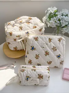 Bear Pattern Makeup Bag Set, Large Capacity Cosmetic Storage Bag, Zipper Makeup Organizer Pouch, Versatile Storage Bag for Travel, Dormitory, Daily Use, Travel Cosmetic Bags, Cosmetics Organizer