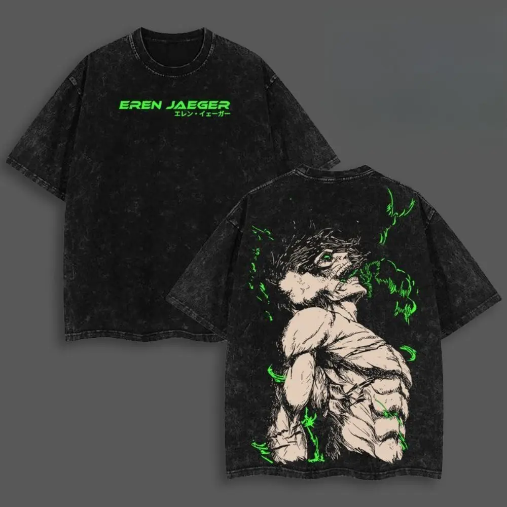 Eren Yeager Oversized Tee - Attack on Titan Anime Graphic Shirt Acid Washed Heavyweight Cotton Soft Tee, Anime Streetwear, Eren Shirts Gift for AOT Fans Attack on Titan anime merchandise
