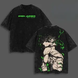 Eren Yeager Oversized Tee - Attack on Titan Anime Graphic Shirt Acid Washed Heavyweight Cotton Soft Tee, Anime Streetwear, Eren Shirts Gift for AOT Fans Attack on Titan anime merchandise