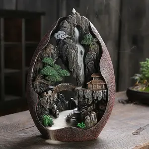 1pc, Smoke Waterfall Backflow Incense Burner Creative Home Decor Incense Holder Portable Resin Censer Mountain River Handicraft (Without Incense）