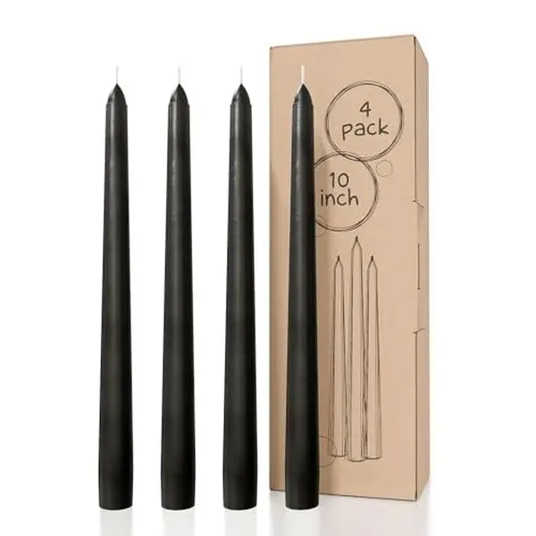 CANDWAX 10 inch Taper Black Candles Set of 4 - Dripless Tall Unscented Black Tapered Candle Sticks - Perfect for Household Decor, Dinner, Thanksgiving Centerpiece or Halloween Décor