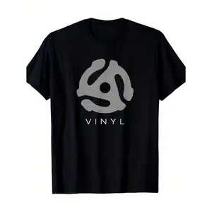 [Vinyl Record T-Shirt] Unisex 100% Cotton Vinyl Record Player Graphic T-Shirt |   Machine Washable, Black Tee With White Abstract Design, Perfect Gift For Men, Women, Mom, Dad & Friends