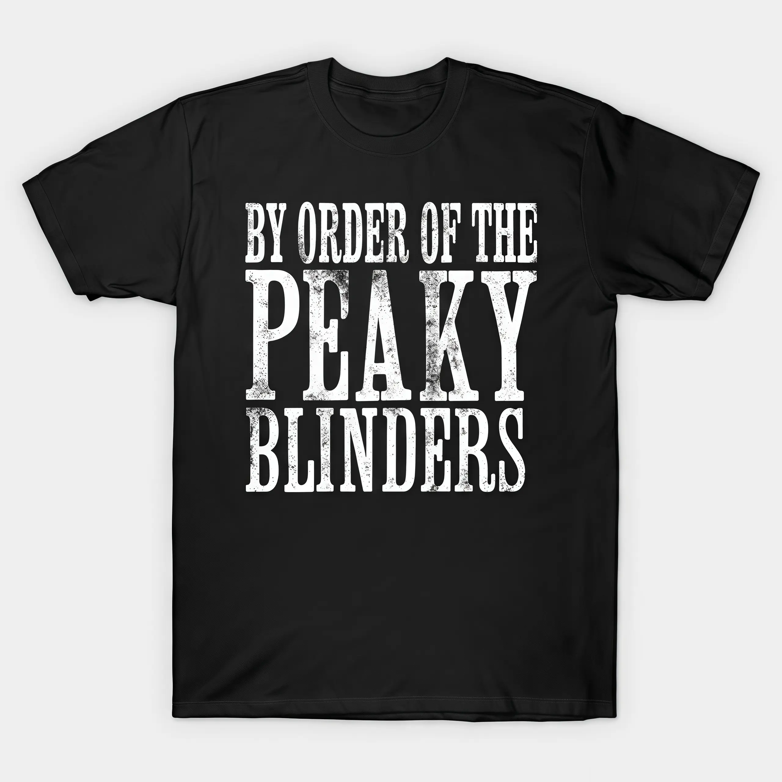 Men's Vintage Cotton Round Neck Short-Sleeve Graphic T-Shirt - "By Order of the Peaky Blinders" Distressed Digital Print Top, Chic Basic Unisex Cut Athletic Club Wear (Consult Chart for Fit)