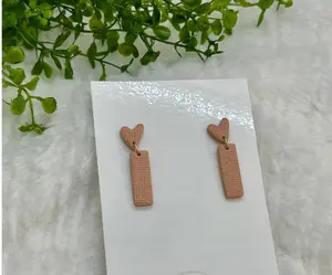 Pink Heart and Rectangle Dangle Earrings | Polymer Clay Earrings