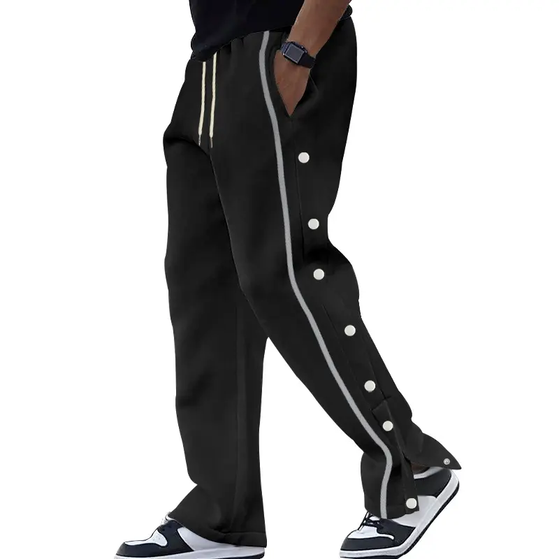 Coofandy Men's Loose Straight Polyester Casual Pants - Stretch Fabric, Elastic Drawstring Waist, Mid Waist, Buttons, Adjustable, M-XXXL Fit Range, Casual Wear, Activewear for Leisure Sports