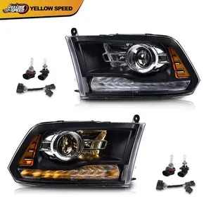Fit For 2009-2018 Dodge Ram 1500 2500 3500 Black LED Headlights Headlamps Pair