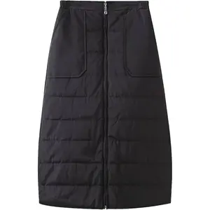 Womens Quilted Puffer Skirt Winter Insulated Down Long Skirt Warm Zip Front Padded Skirt with Pockets