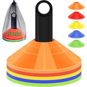 Peargar Basics Agility Disc Sports Cones - Multi-Sport (Soccer/Football/Basketball) Training Set with Carry Bag & Holder for Coaching Drills