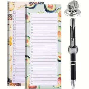 3pcs/2 packs Magnetic Shopping List Pads & 1 Magnetic Pen Clip (50 sheets/pack) Tear-off Magnetic Shopping List Magnetic Notepad Magnetic Pen Holder Refrigerator, Writing Stationery, Stationery Supplies, Stationery Office Supplies