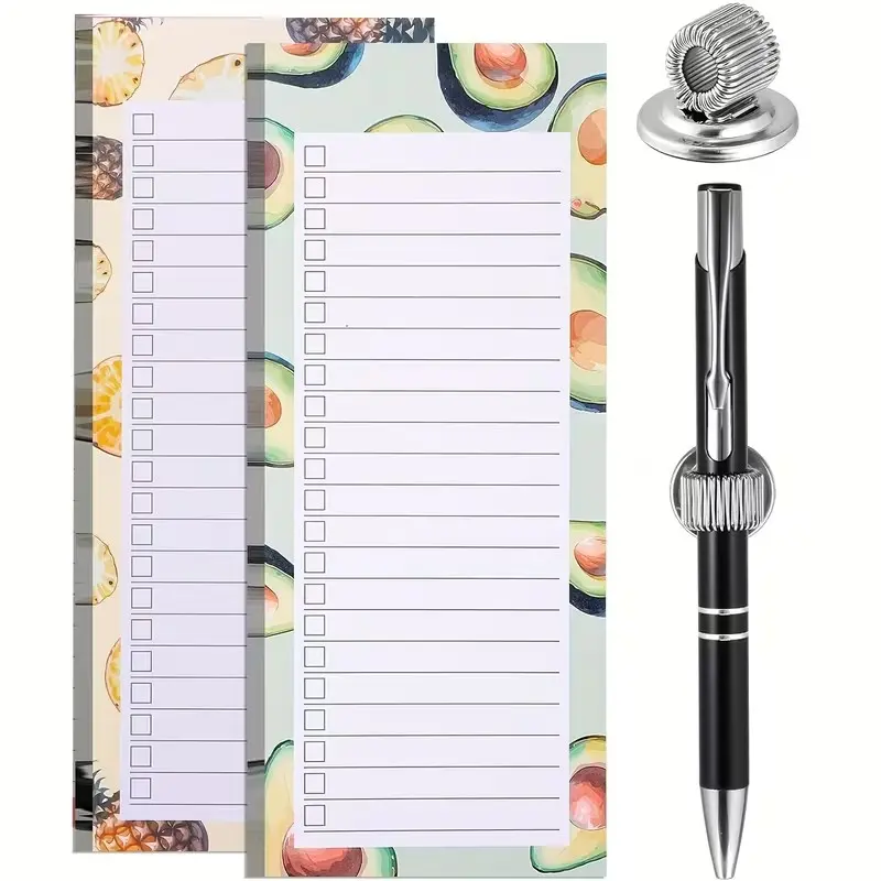 3pcs/2 packs Magnetic Shopping List Pads & 1 Magnetic Pen Clip (50 sheets/pack) Tear-off Magnetic Shopping List Magnetic Notepad Grocery List Notepad Magnetic Pen Holder Refrigerator, Writing Stationery, Stationery Supplies, Stationery Office Supplies