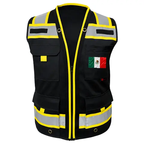 Custom Flag - Superintendent Vest High Visibility Reflective Safety Mesh Design with Zipper & Multi Pockets for Construction Gear (American Size)