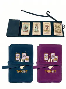 Velvet Tarot Card Storage Bag Organiser With Magic Tarot Card Pattern, Two Tone Blue And Purple, Closed With Drawstring, Soft Fabric Protective Cover, Portable Bag, Card Bag, Tarot Card Bag, Card And Item Fabric Protector