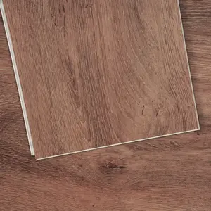Interlocking Vinyl Floor Tiles 48 X 7.3 Inch, Set Of 10 Tiles, 5.5mm Thick Snap Together Flooring With Deep Brown Wood Grain Finish For Kitchen, Dining Room, Living Room, Bedrooms And Bathrooms, Easy DIY Installation
