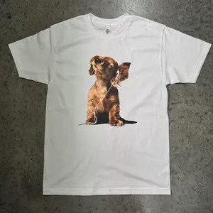Dog With Headphones Funny Casual Cotton Tee 6OZ