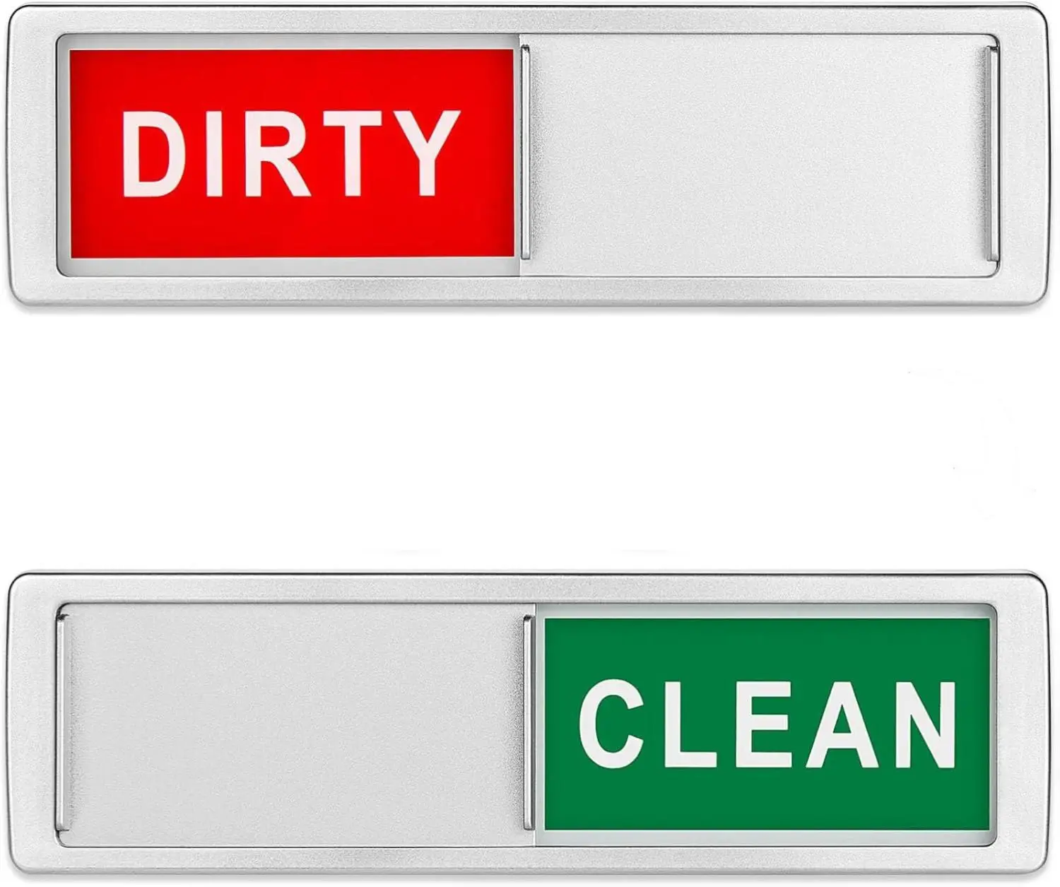 Rectangular 7x2 in Dishwasher Magnet Clean-Dirty Sign, Non-Scratching Strong Magnet or Adhesive Options, Home Supplies Refrigerator Decor Indicator for Dishes' Status (Silver)