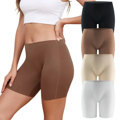 LEVAO Women's Seamless 8 In Anti-Chafing Boxer Shorts - Soft, Breathable, Moisture-Wicking Fabric, Wide Waistband - for Workout, Bike, Yoga (4/6 Pack) - Functional Underwear