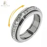 Rexviao Women's Comfort-Fit Titanium Steel Spinner Anxiety Ring with Cubic Zirconia - Non-Tarnish Jewelry, Sizes 5-12 for Meditation, Hanukkah Relaxing Gifts, Tarnish-Proof Jewelry Accessory