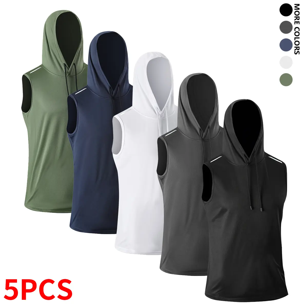 Men’s multi-pack summer breathable sleeveless hooded ice silk fitness tank tops; quick-dry stylish sleeveless hoodies. Suitable for running, fitness, and sports